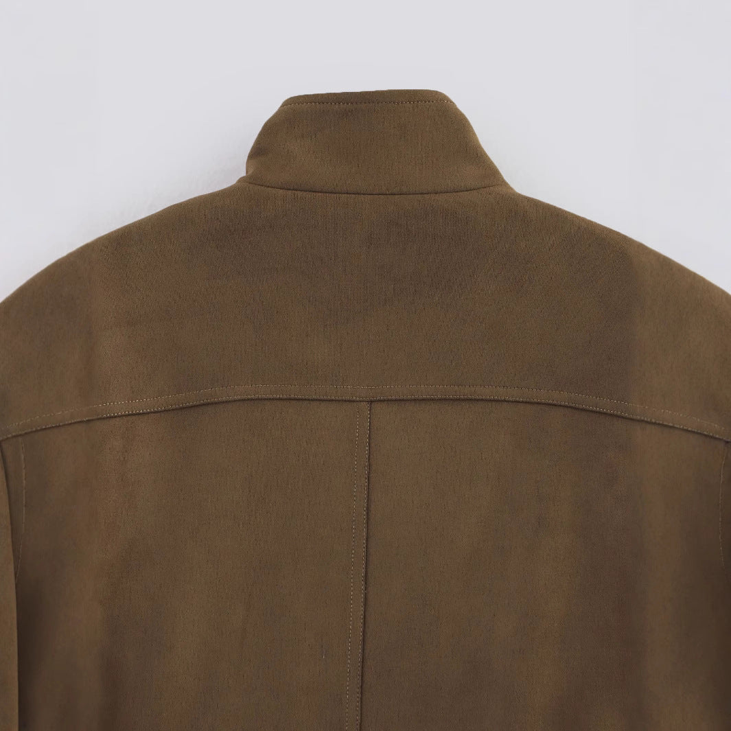 Damen nan kurzes Blouson mit Stehkragen, aufgesetzten Klappentaschen und elastischem Saum Drune