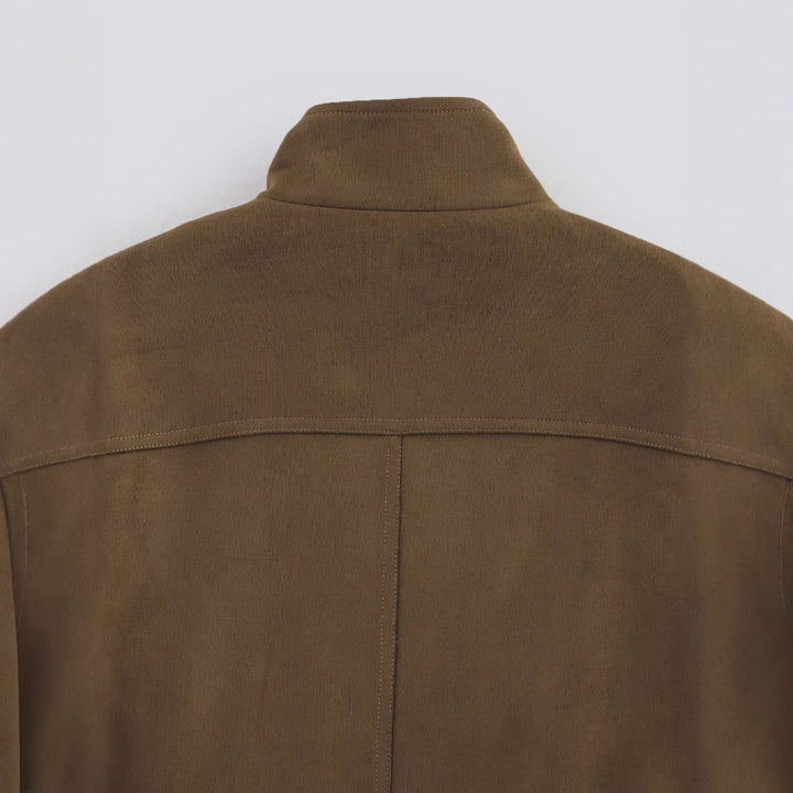 Damen nan kurzes Blouson mit Stehkragen, aufgesetzten Klappentaschen und elastischem Saum Drune