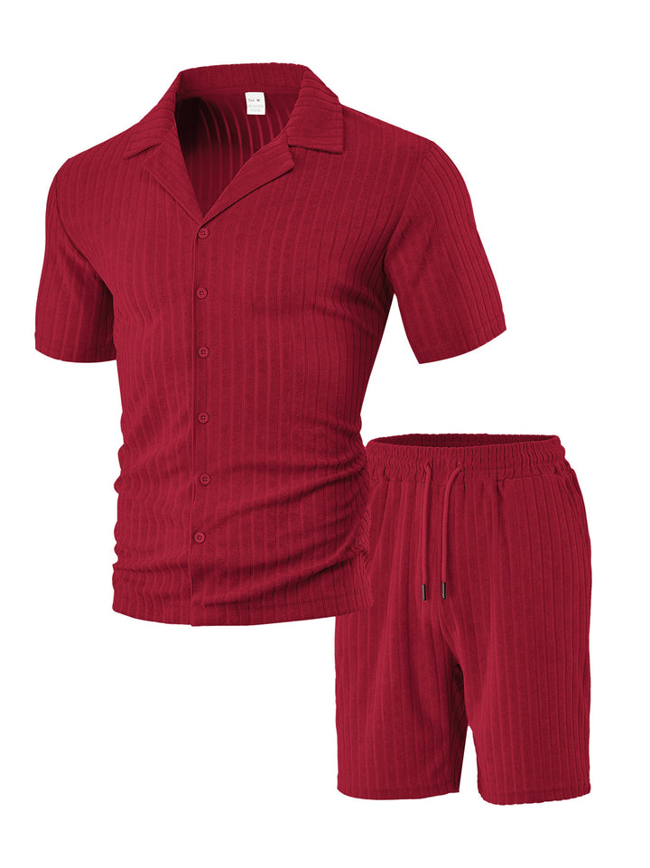 Herren lässiges Kurzarm-Oberteil und Shorts Set mit strukturiertem Design Drune