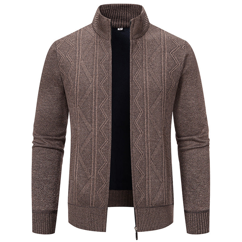 Herren nan Strickzipcardigan mit Stehkragen, geometrischem Strukturmuster und verdeckten Eingrifftaschen Drune