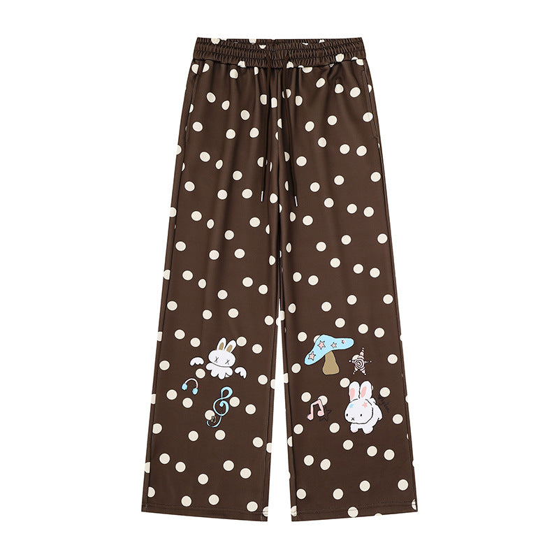 Damen Weite Lounge‑Hose mit Komfortbund, Polka‑Dot‑Allover und verspieltem Cartoon-Print Drune