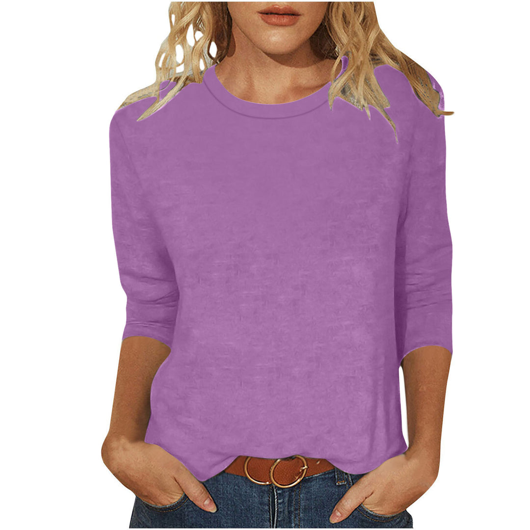Damen nan lässiges 3/4-Arm Shirt mit Rundhalsausschnitt, lockerer Passform und seitlichen Schlitzen Drune