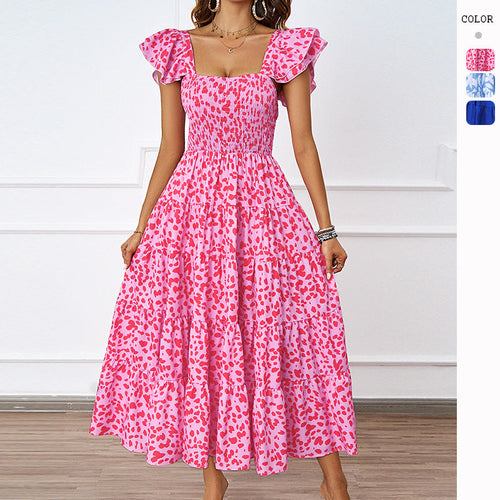 Damen Maxikleid mit voluminösen Rüschendetails und schwingendem Rock Drune