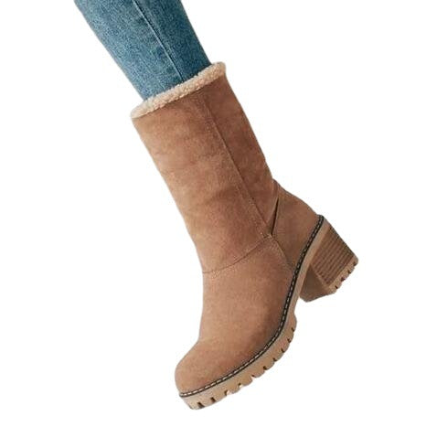 Damen elegante Winter-Stiefeletten mit wolligem Kragen Drune