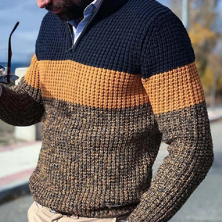 Herren Grobgestrickter Strukturstrick-Pullover mit halbem Reißverschluss und Raglanärmeln Drune