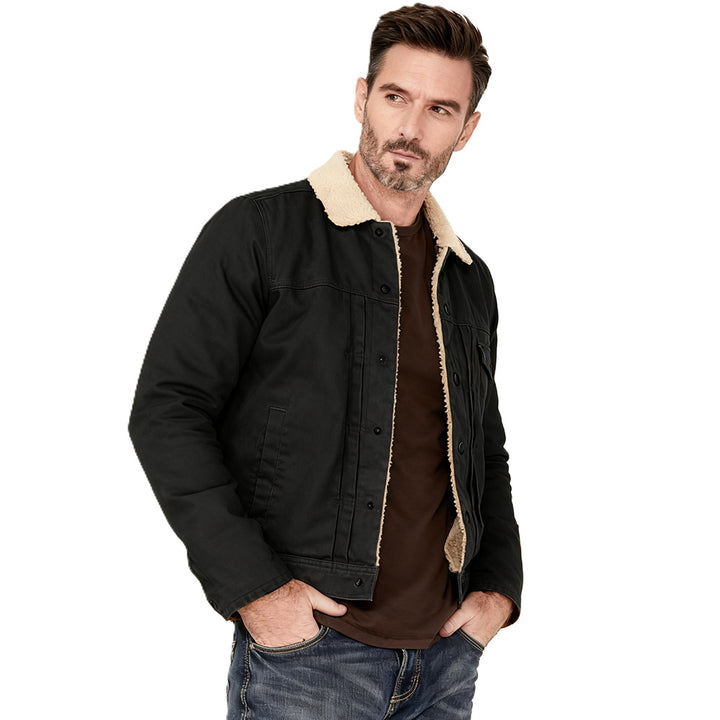 Herren Canvas-Truckerjacke mit Teddyfutter und Cordkragen Drune