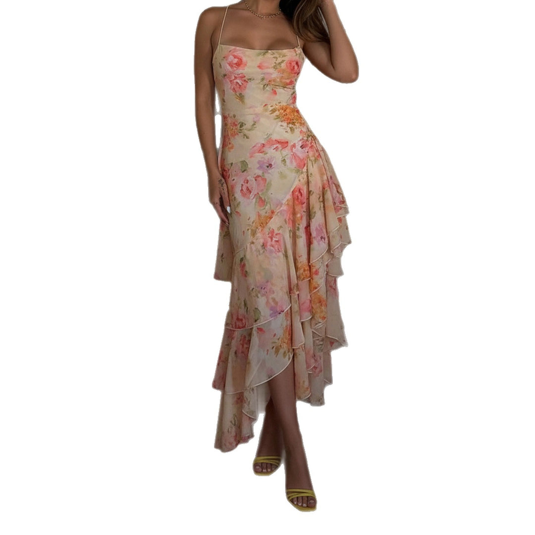 Damen florales Maxikleid mit Rüschendetails Drune
