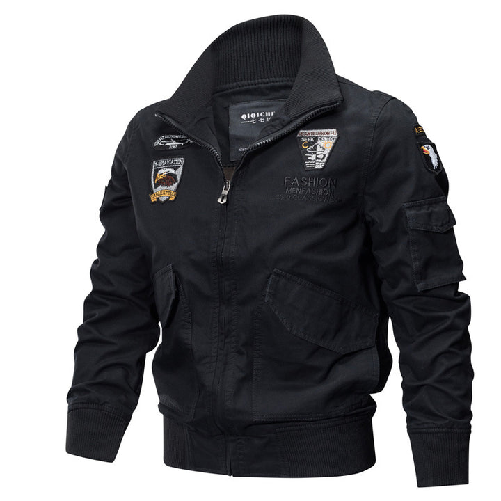 Herren nan leichte Utility Bomberjacke mit bestickten Abzeichen und Taschen Drune