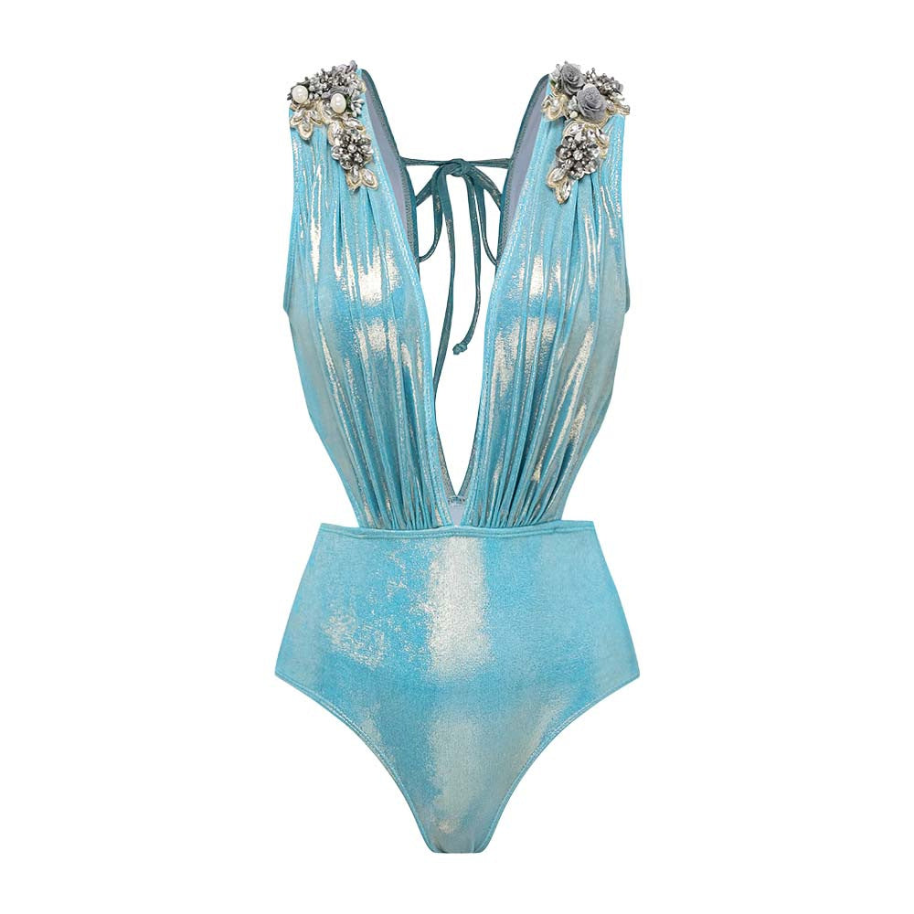 Damen Badeanzug mit off-shoulder Design und elegantem Rock Drune