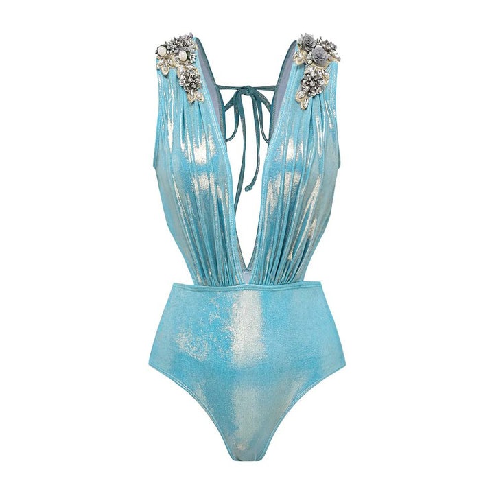 Damen Badeanzug mit off-shoulder Design und elegantem Rock Drune