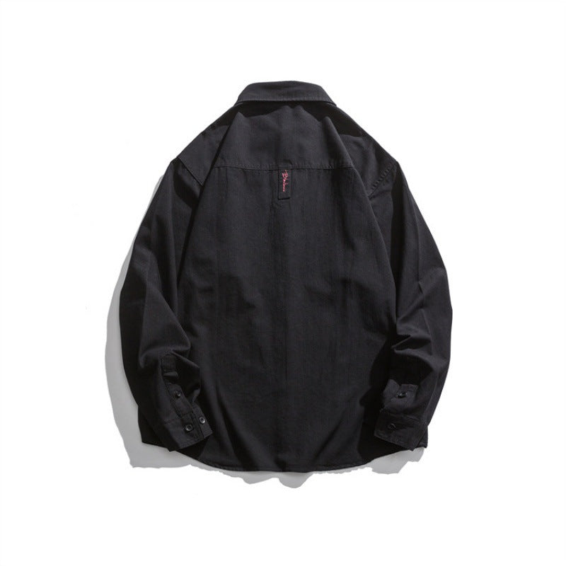 Herren Lockeres Button-Down-Hemd mit mehrfarbiger Stickerei und Brusttasche Drune