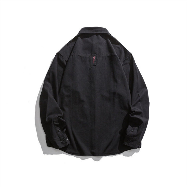 Herren Lockeres Button-Down-Hemd mit mehrfarbiger Stickerei und Brusttasche Drune