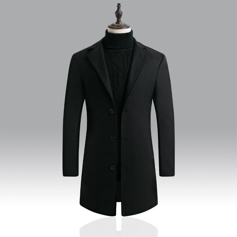 Herren Taillierter einreihiger Wollmantel mit Reverskragen und schlanker Silhouette Drune