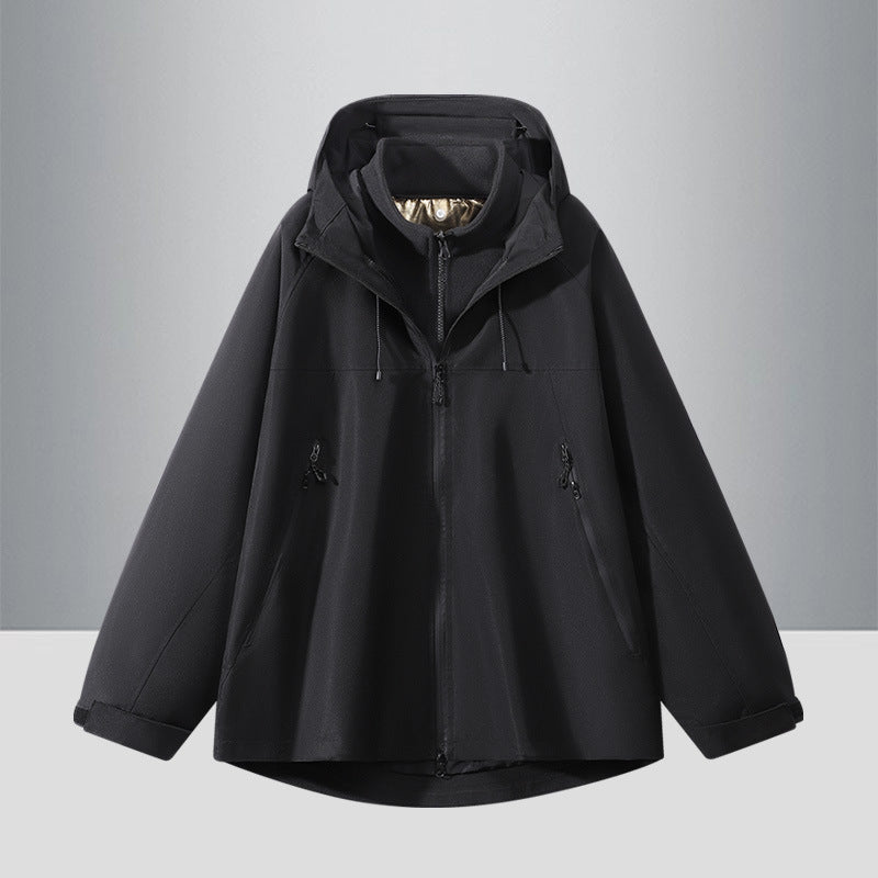 Herren Zweifarbige Softshell-Hybridjacke mit Kapuze, verlängerter Rücken und wasserabweisenden Reißverschlüssen Drune