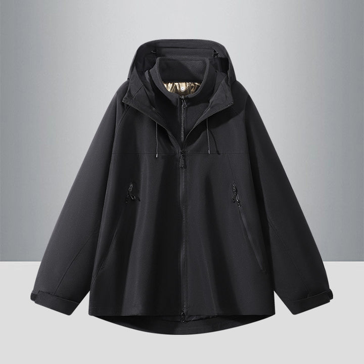 Herren Zweifarbige Softshell-Hybridjacke mit Kapuze, verlängerter Rücken und wasserabweisenden Reißverschlüssen Drune