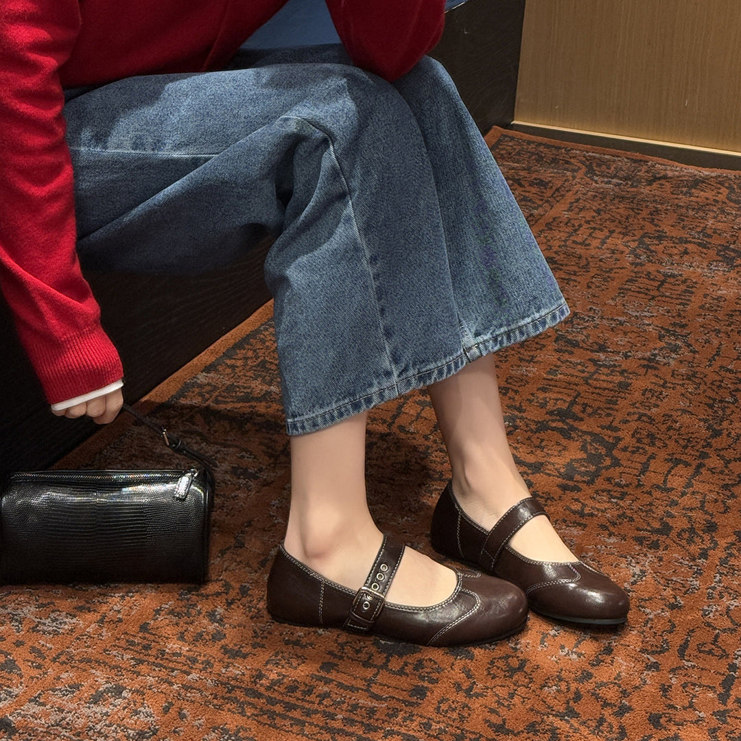 Damen Elegant verspielt Mary Jane Ballerinas mit dekorativem Riemen Drune