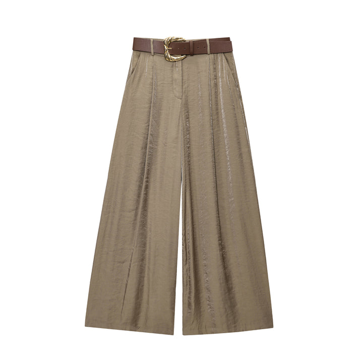Damen 50+ weite High‑Waist Midirock mit zentralem Schlitz und dekorativem Gürtel Drune