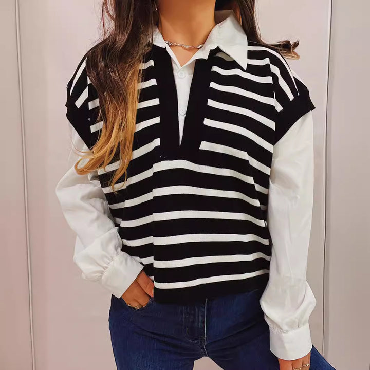 Damen modischer Strickpullover mit modernem Schnitt und eleganten Puffärmeln Drune