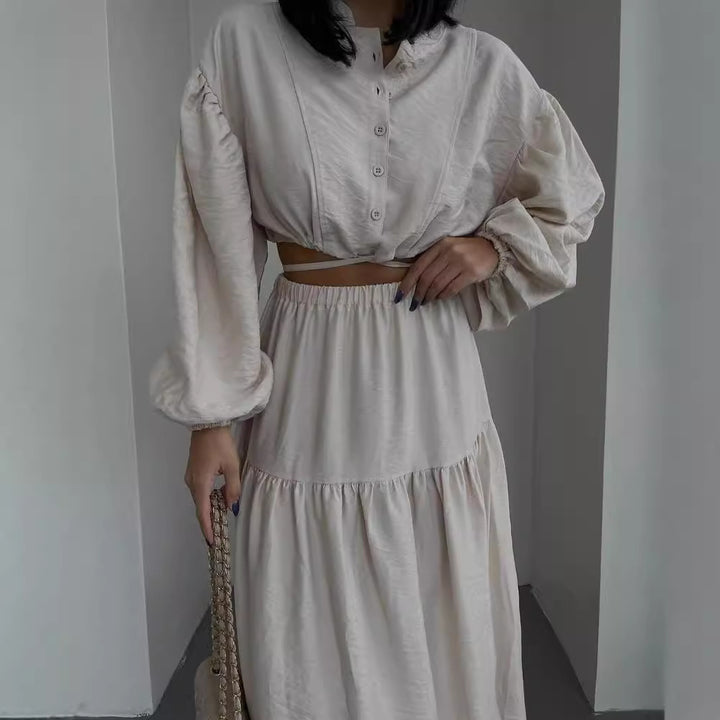 Damen Zweiteiliges Boho-Set mit Cropped-Bluse und Maxirock mit Schlitz Drune