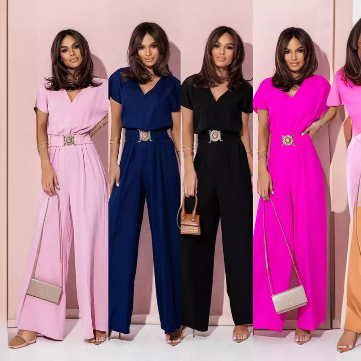 Damen Look Jumpsuit mit weitem Bein und Gürtel Drune