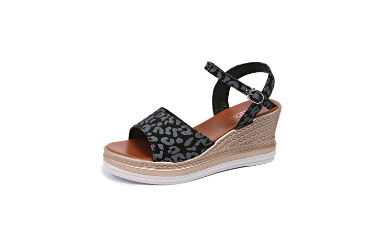 Damen  Espadrille-Keilpantoletten mit geflochtenem Bastplateau und verstellbarem Knöchelriemen Drune