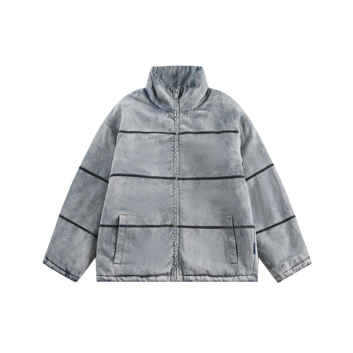 Unisex Boxy wattierte Denim-Optik Übergangsjacke mit hohem Stehkragen Drune