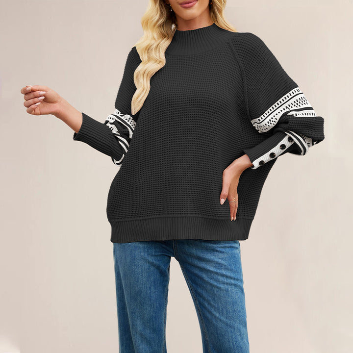 Damen Großer Strickpullover mit Stehkragen und Details von Drune