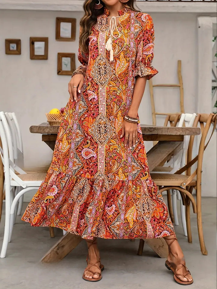 Damen Maxikleid im Boho-Stil mit Rüschendetails Drune