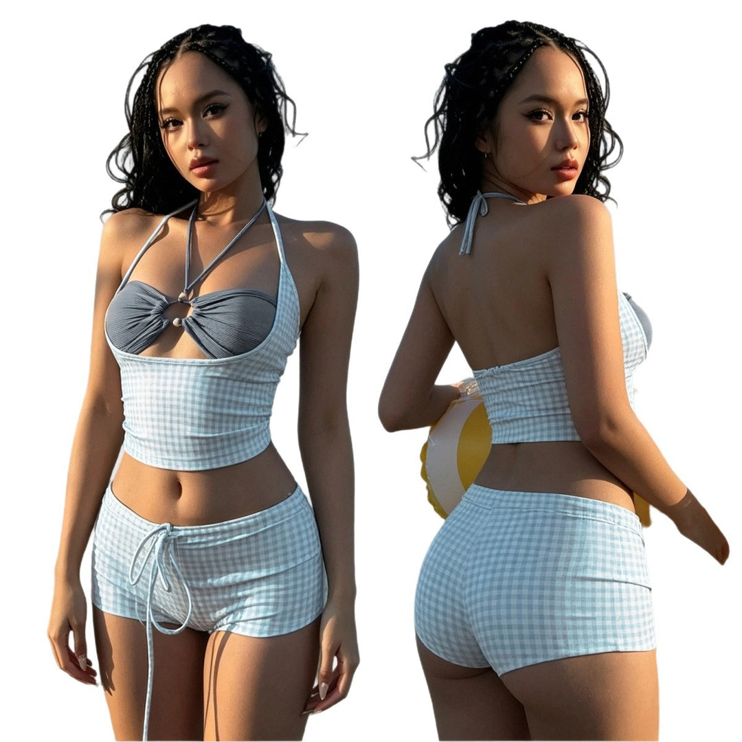 Damen sportliches Bikiniset mit hochgeschlossenem Top und charmanten Rüschendetails Drune