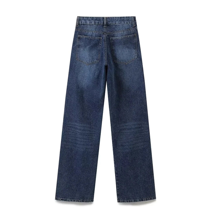 Damen 10+ weite High‑Waist Denim‑Palazzohose mit kontrastierenden Seitenteilen Drune