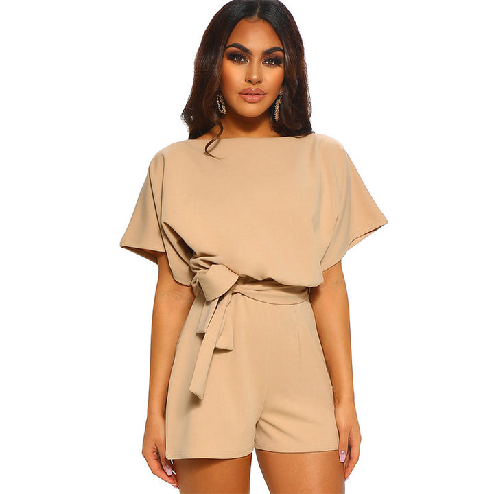 Damen Einteiler Jumpsuit mit lässigem Schnitt und Bindegürtel Drune