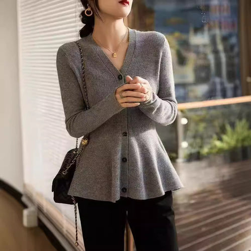 Damen elegante Strickjacke mit taillierter Passform Drune