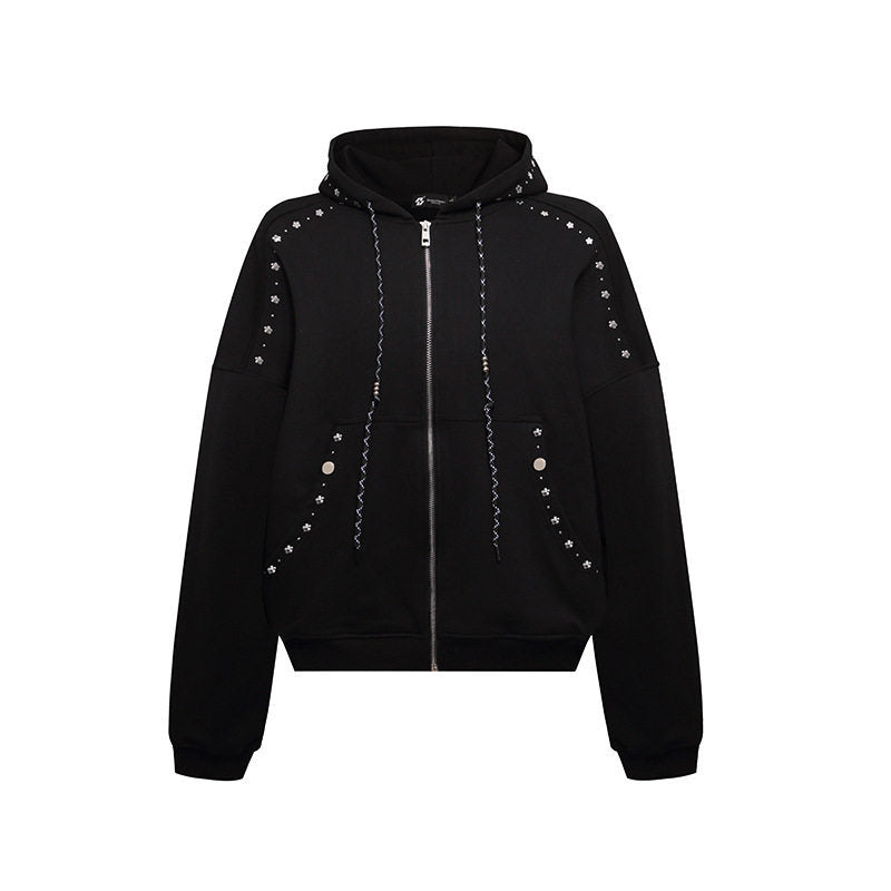 Damen Kapuzen-Zipjacke mit Nietenbesatz und Oversize-Schnitt Drune