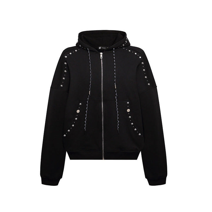 Damen Kapuzen-Zipjacke mit Nietenbesatz und Oversize-Schnitt Drune