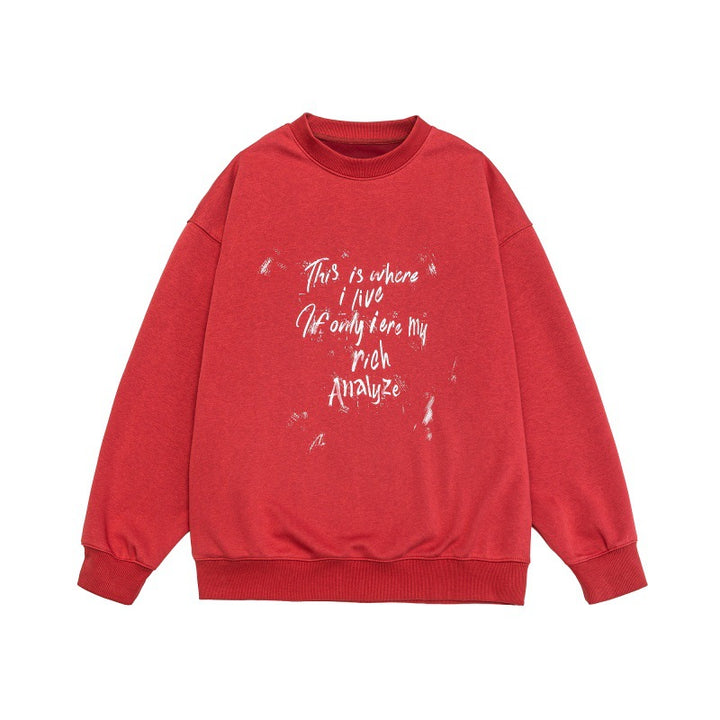 Unisex Lockeres Oversize-Sweatshirt mit verwaschenem Script‑Print, gerippten Bündchen und Relaxed‑Fit Drune