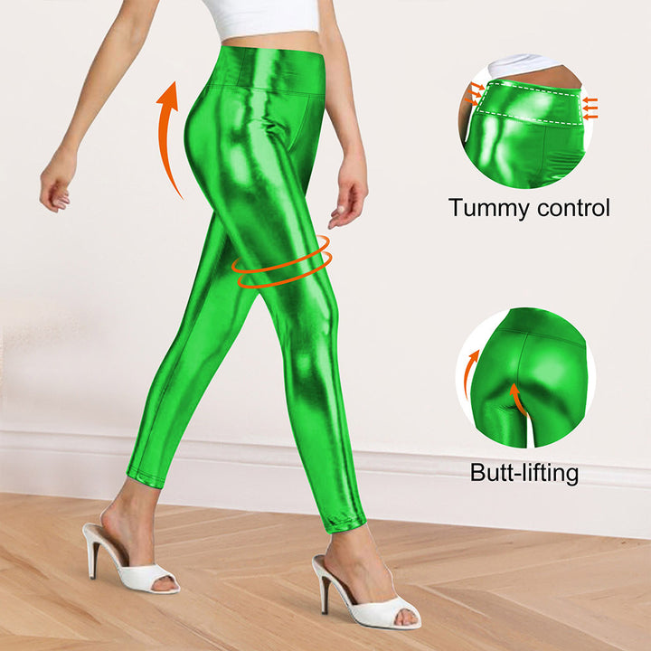 Damen Glänzende Sculpting-Leggings mit hohem Bund und Bauchkontrolle Drune