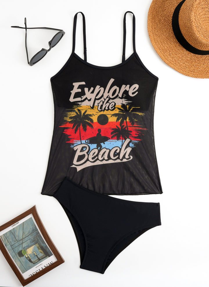Damen Sportliches Tankini-Set mit trendigem Druck Drune