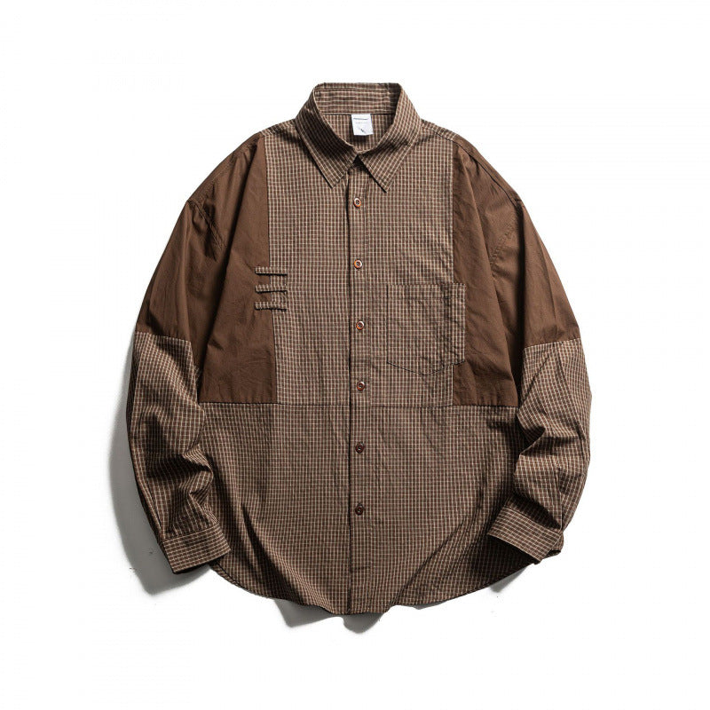 Herren Patchwork-Overshirt im Karomix mit Kontrastpaneelen Drune