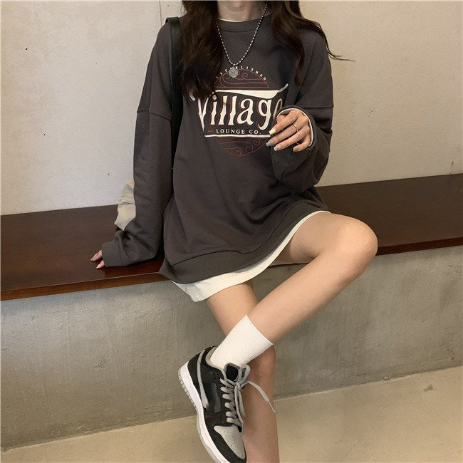Damen lässiger Oversized Pullover mit kreativem Druck und bequemen, atmungsaktiven Materialien Drune