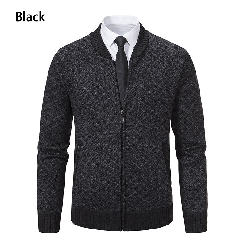 Herren Strick-Zipjacke mit feinem Jacquard‑Muster, durchgehendem Reißverschluss und geripptem Saum Drune