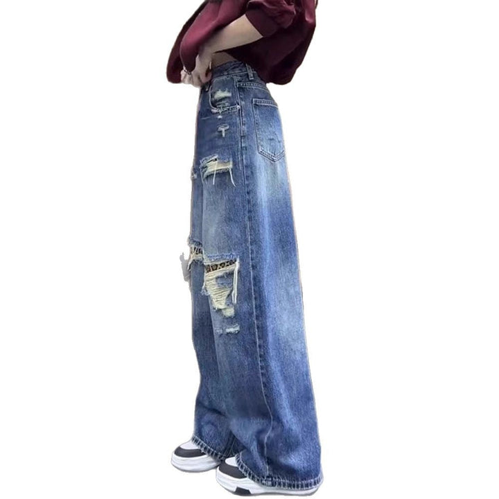 Damen Baggy-Jeans mit modischen Rissdetails und hohem Taillenbund Drune