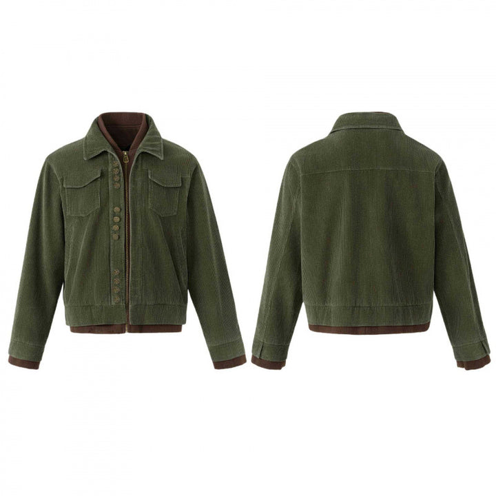 Herren Kastenförmige Cord-Blousonjacke mit doppelter Front, Pattentaschen und geripptem Saum Drune