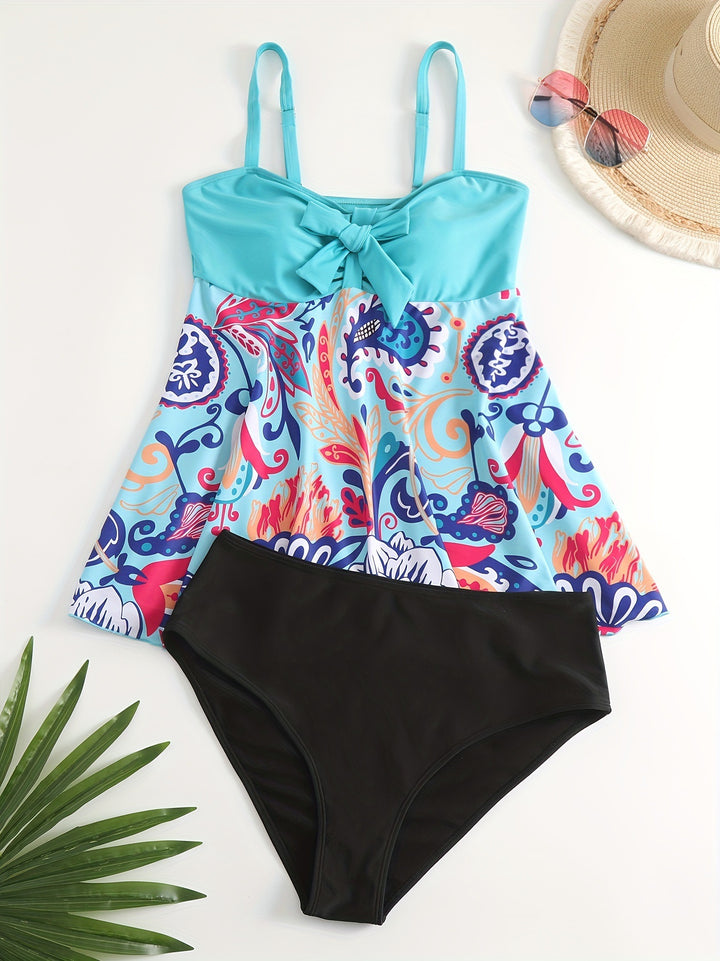 Damen Tankini Set mit verspieltem Druck und modischen Details Drune