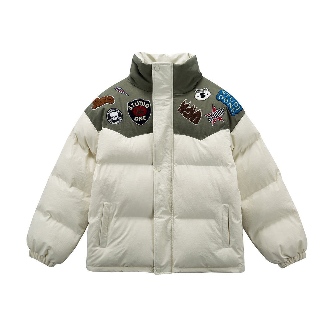 Unisex Wattierte Pufferjacke mit gestickten Patch‑Applikationen Drune