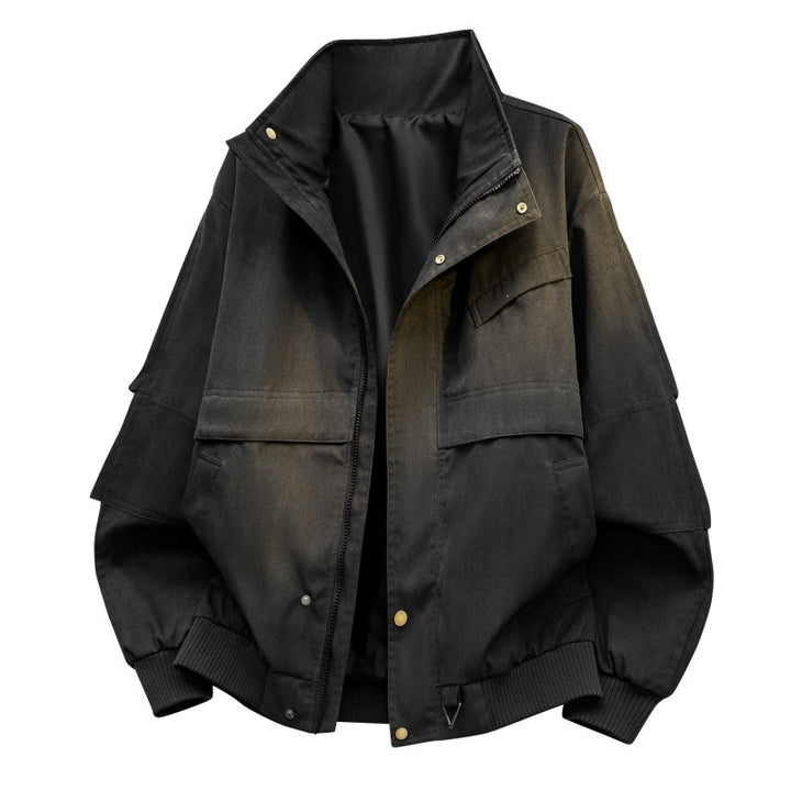 Herren Oversize-Bomberjacke im Vintage-Denim-Look mit Utility-Taschen & elastischem Saum Drune