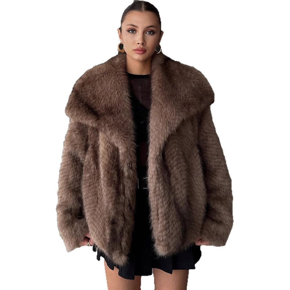 Damen Kunstfell-Jacke mit luxuriösem Schnitt und voluminösen Ärmeln Drune
