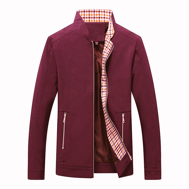 Herren Leichte Freizeitjacke mit Stehkragen, Reißverschlusstaschen und kariertem Innenfutter Drune