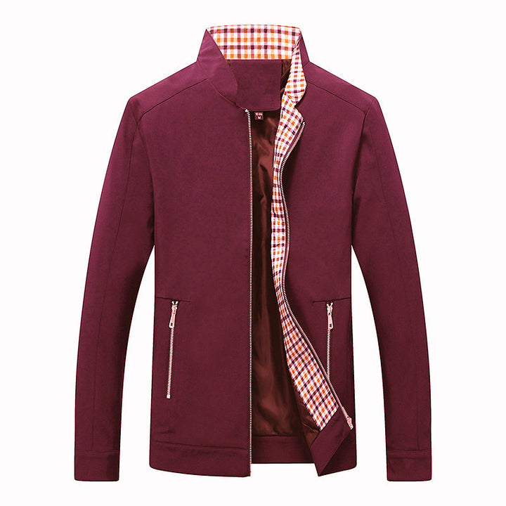 Herren Leichte Freizeitjacke mit Stehkragen, Reißverschlusstaschen und kariertem Innenfutter Drune