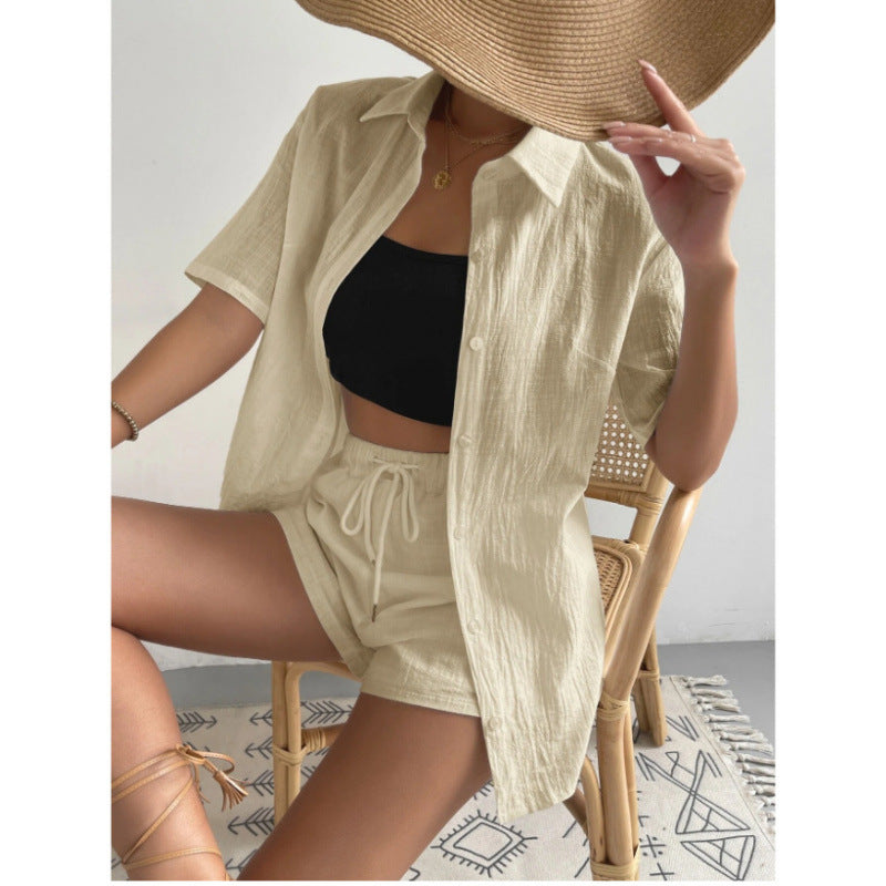 Damen Chice Loungewear-Kombination bestehend aus leichtem, atmungsaktivem Hemd und Shorts Drune