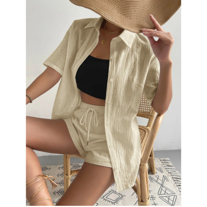 Damen Chice Loungewear-Kombination bestehend aus leichtem, atmungsaktivem Hemd und Shorts Drune
